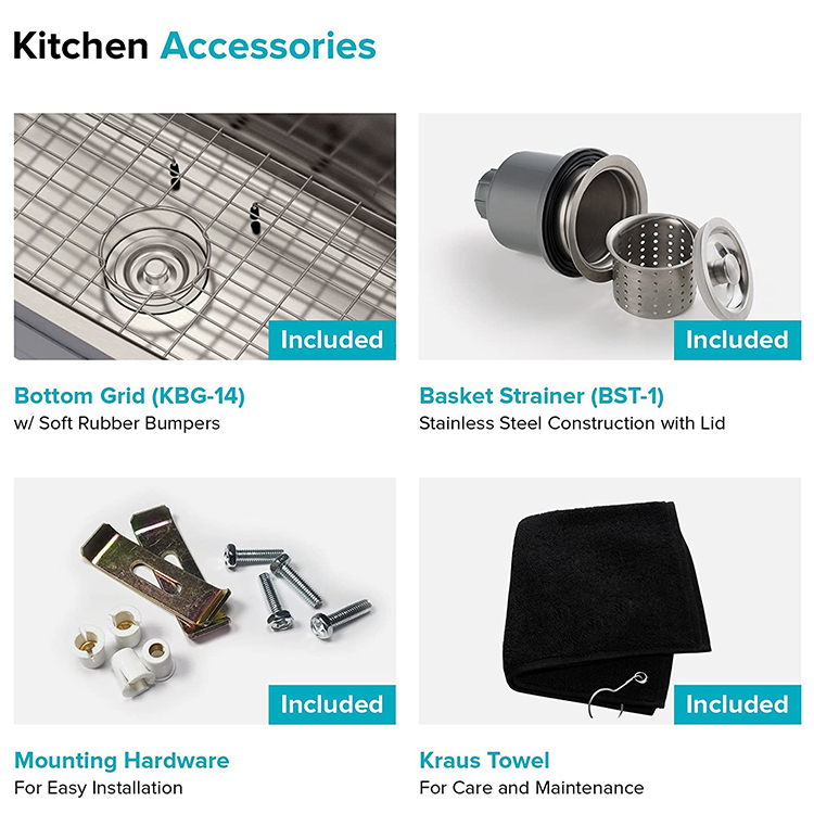 KMan KM14 31-1/2 inch Undermount Single Bowl 16-gauge Stainless Steel Kitchen Sink